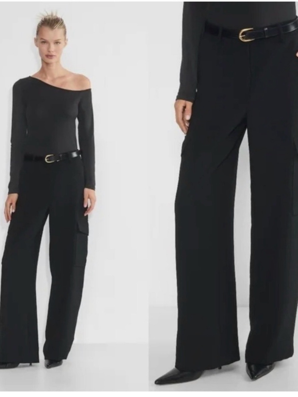Aritzia Wilfred Black Wide-Leg Cargo Trousers